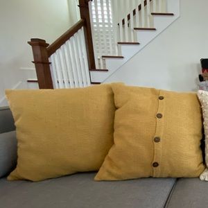 TWO West Elm 18x18 mustard pillow covers.